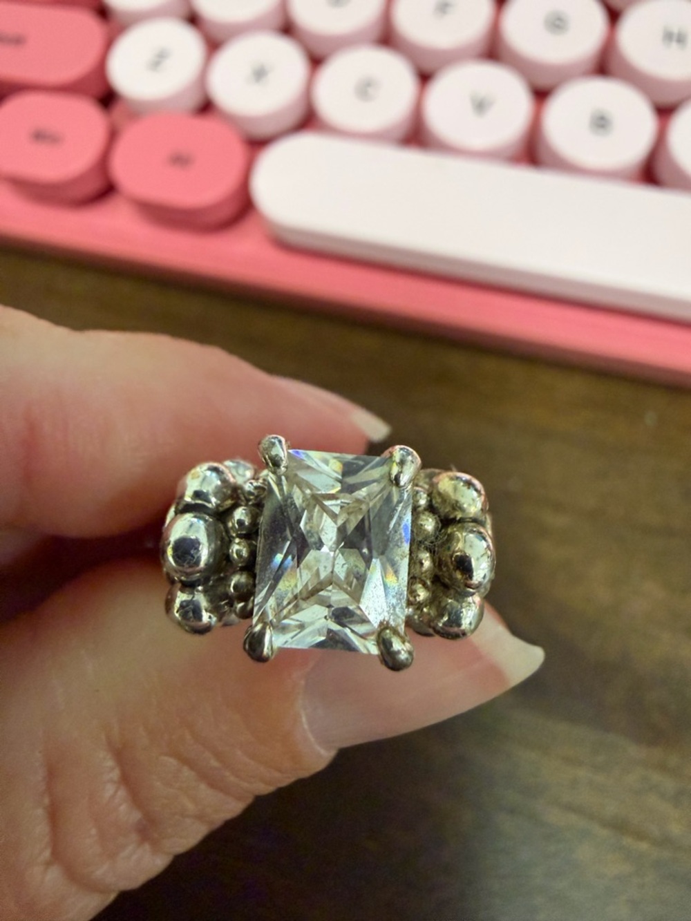 Silver Statement Ring with Clear Rectangular Stone